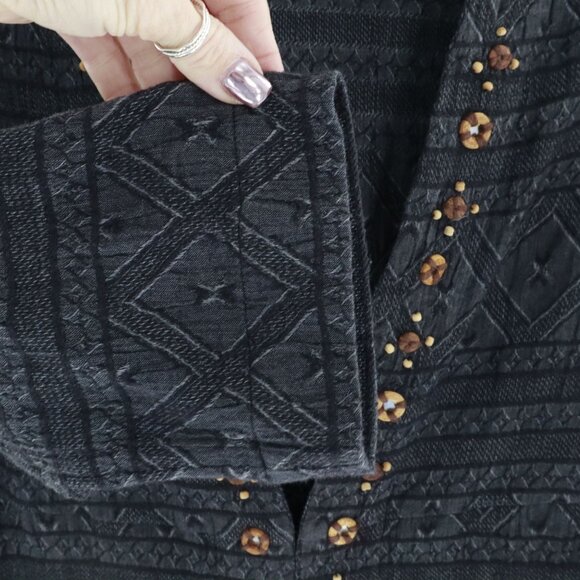 Soft Surroundings Linen Cardigan Womens S Black‎ Tribal Boho Grannycore Eclectic - Picture 8 of 16